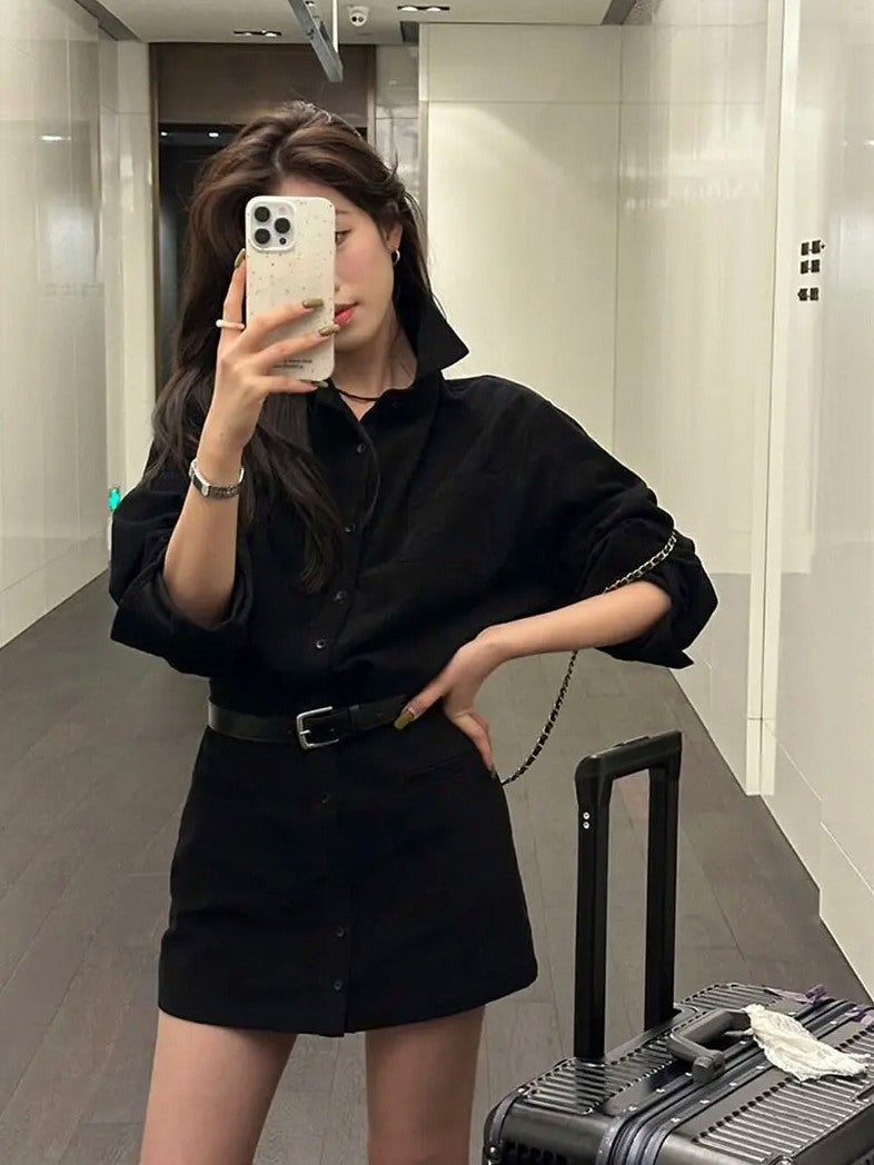 Belted Long Sleeve Shirt Dress