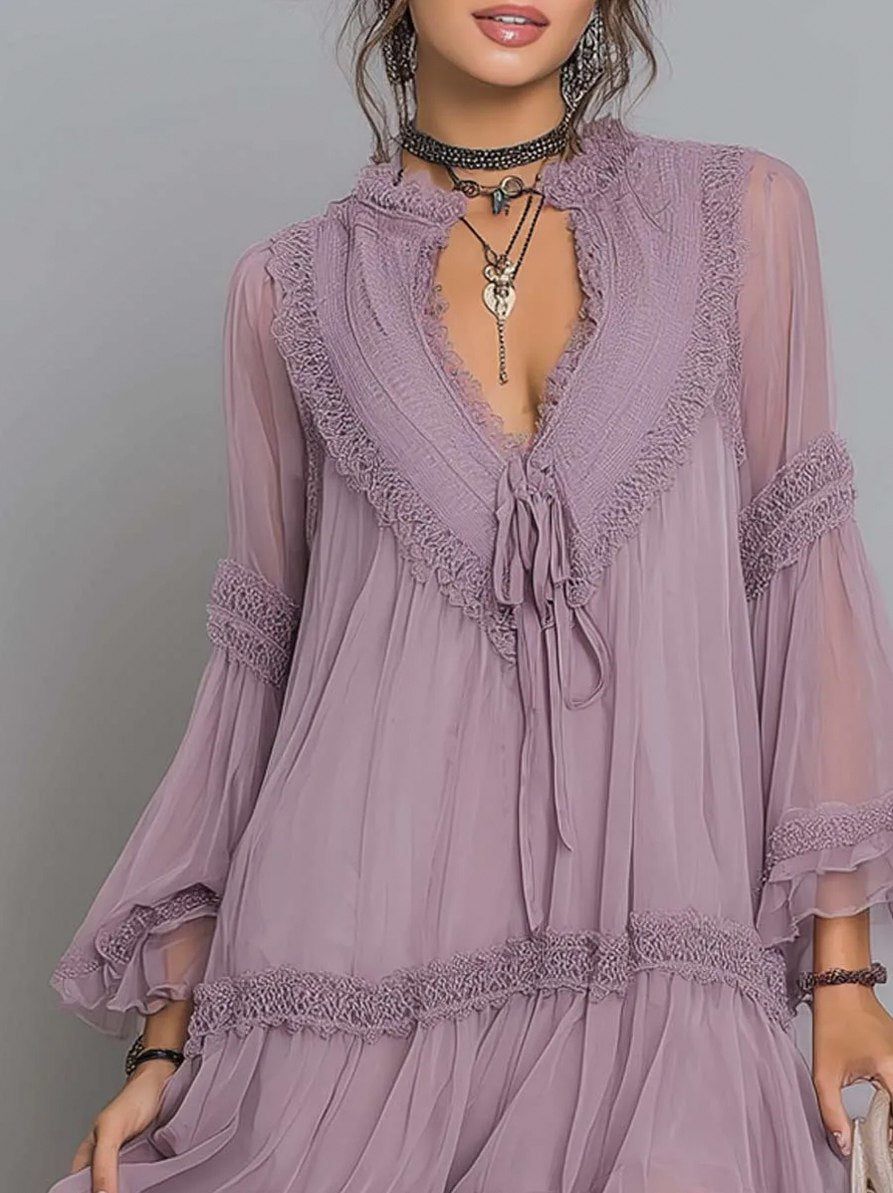 Chiffon Bell Sleeve Mini Dress