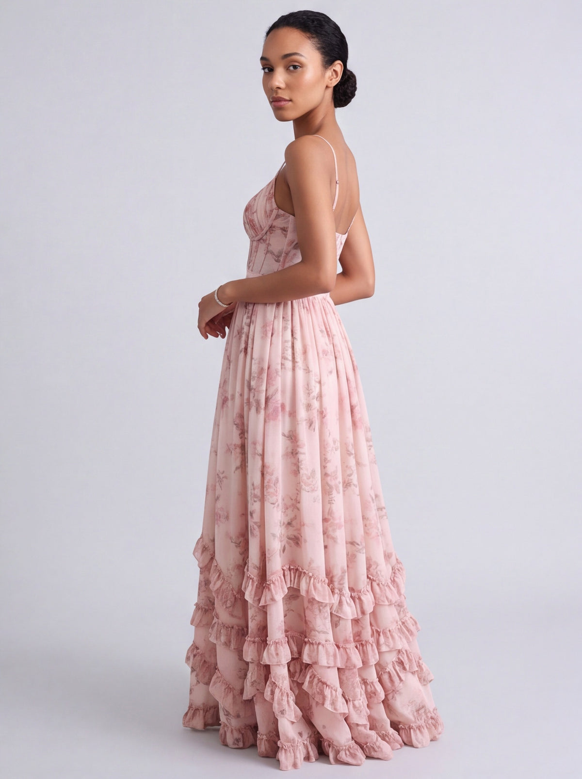 Chiffon Corset Tiered Maxi Dress