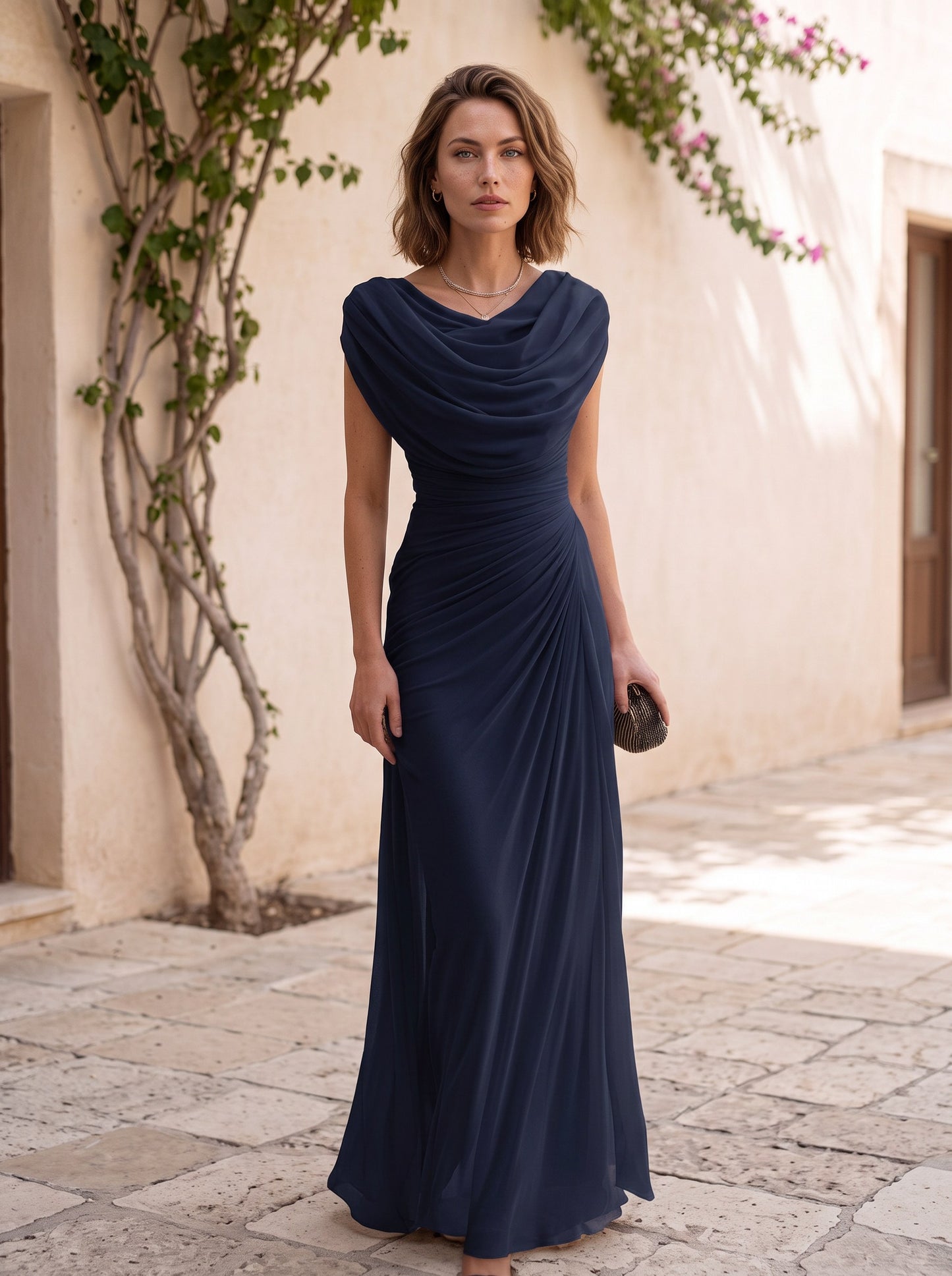Chiffon Cowl Neck Maxi Dress