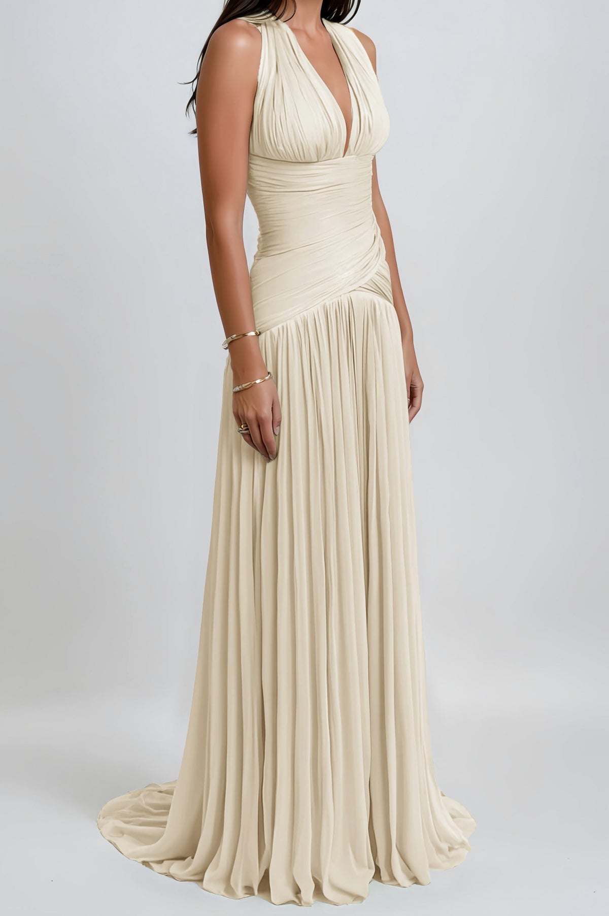 Chiffon Halter Drop Waist Maxi Dress