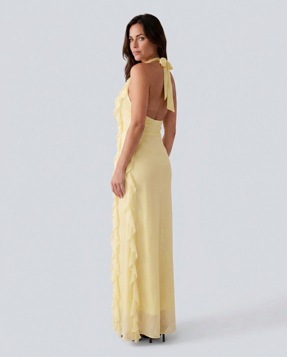 Chiffon Halter Ruffle Maxi Dress