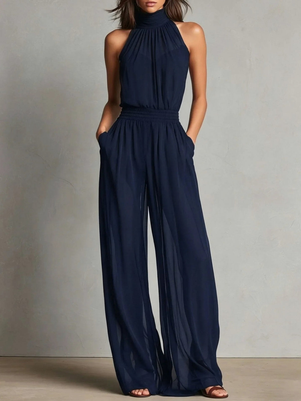 Chiffon Halter Wide Leg Jumpsuit