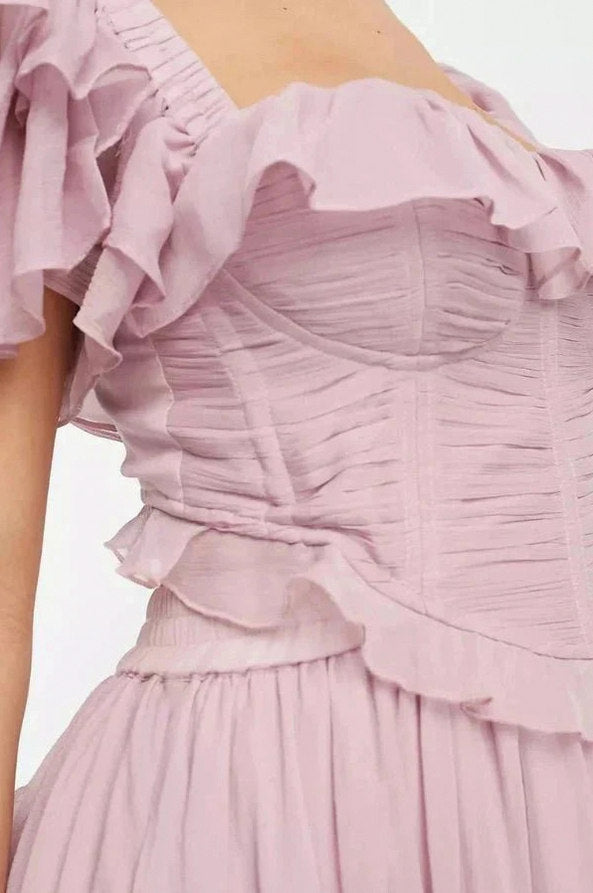 Chiffon Off Shoulder Corset Midi Dress