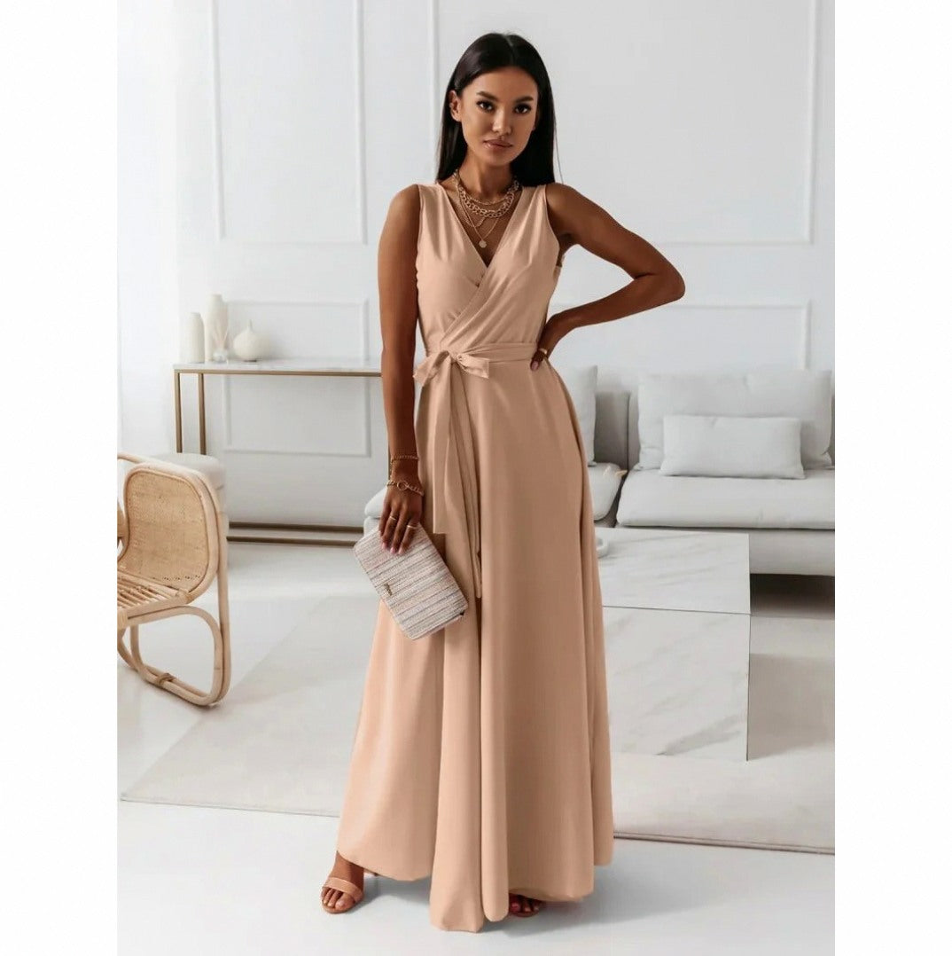 Chiffon Wrap Tie Waist Maxi Dress