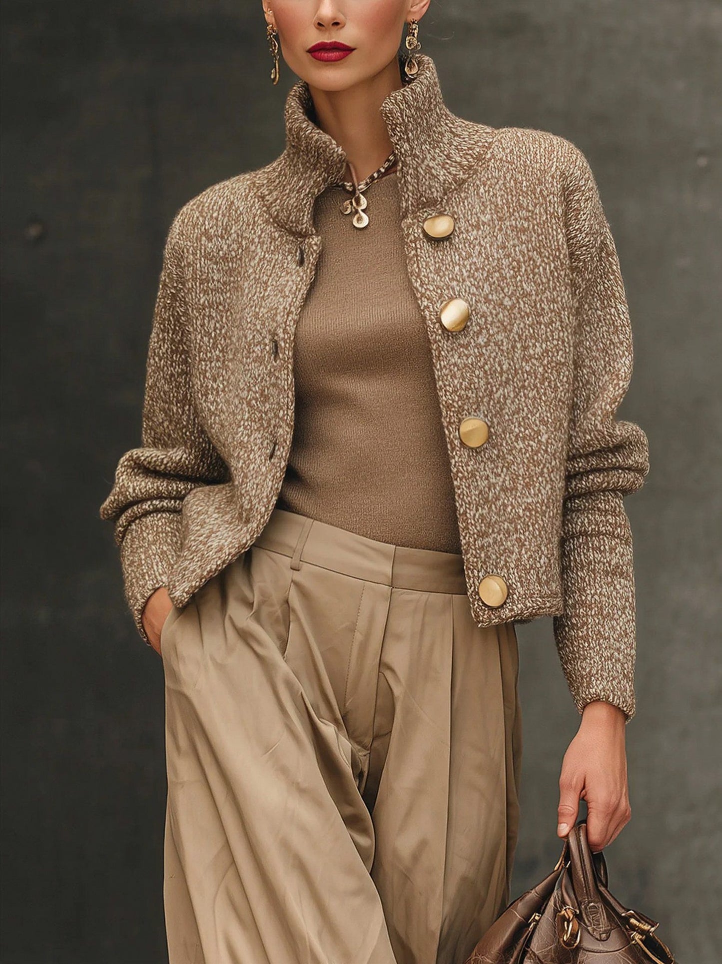 Chunky Knit Stand Collar Cardigan