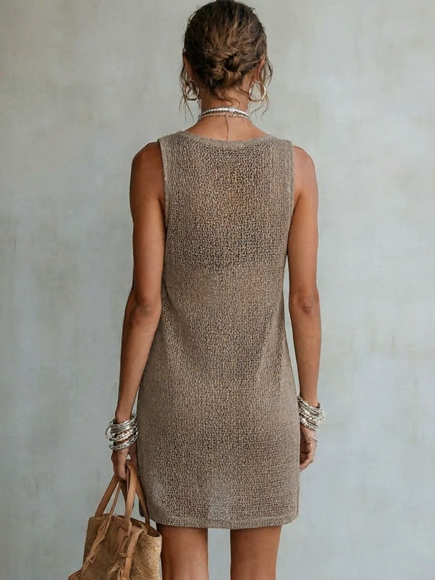 Crochet Cowl Neck Mini Dress