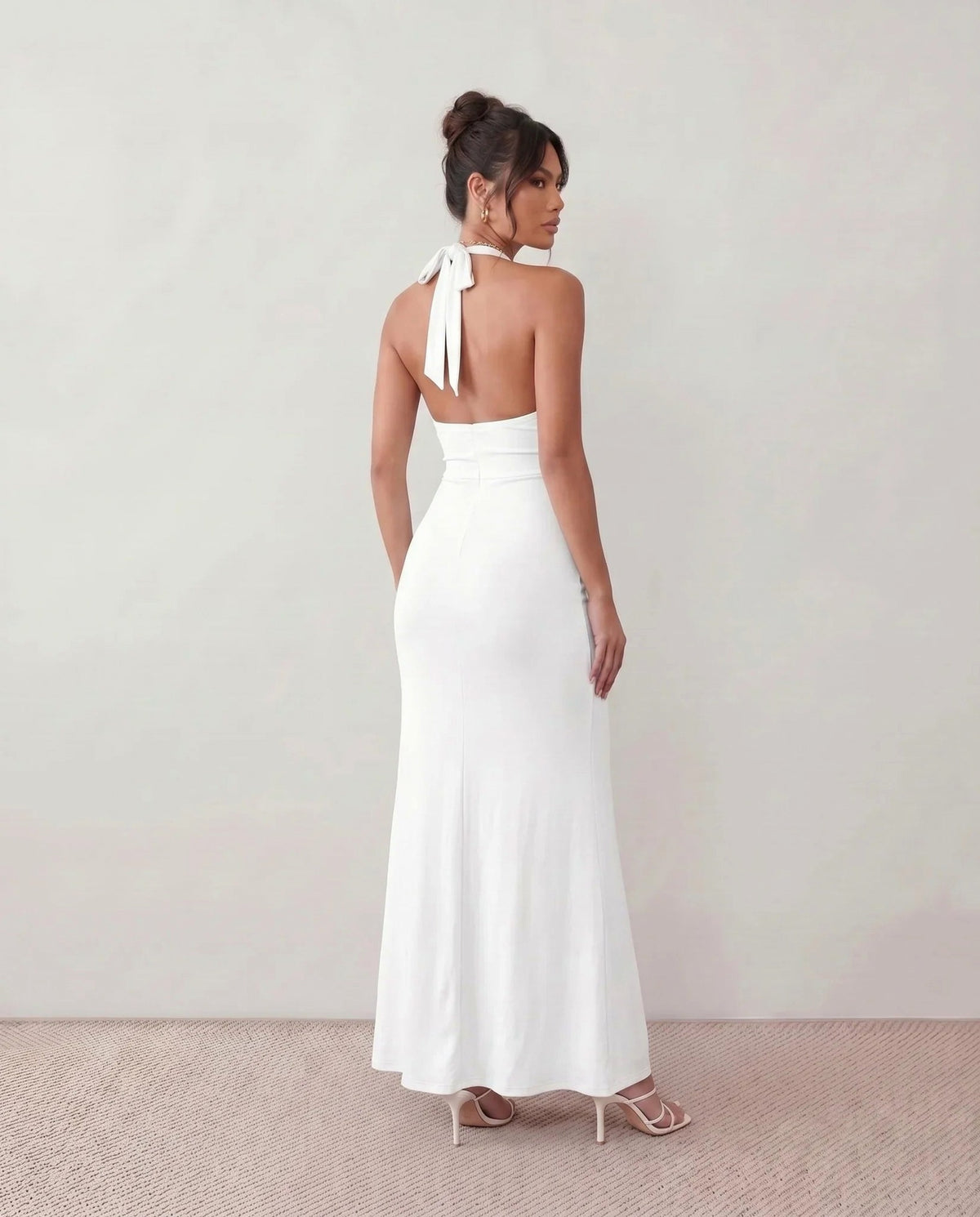 Fitted Plunge Halter Maxi Dress