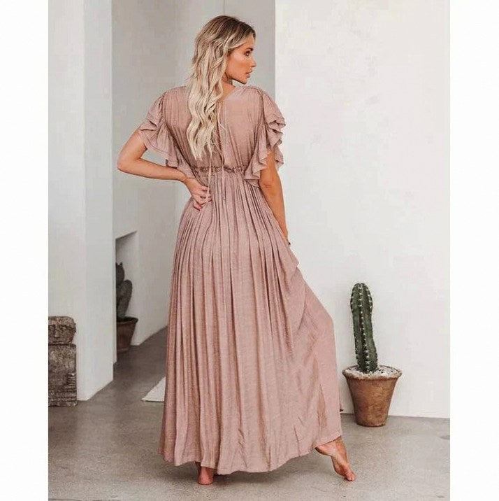 Gauze Flutter Sleeve Maxi Dress