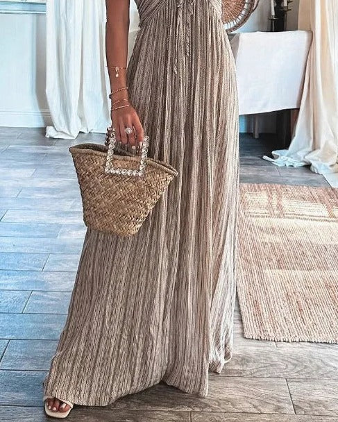 Halter Pleated Maxi Dress