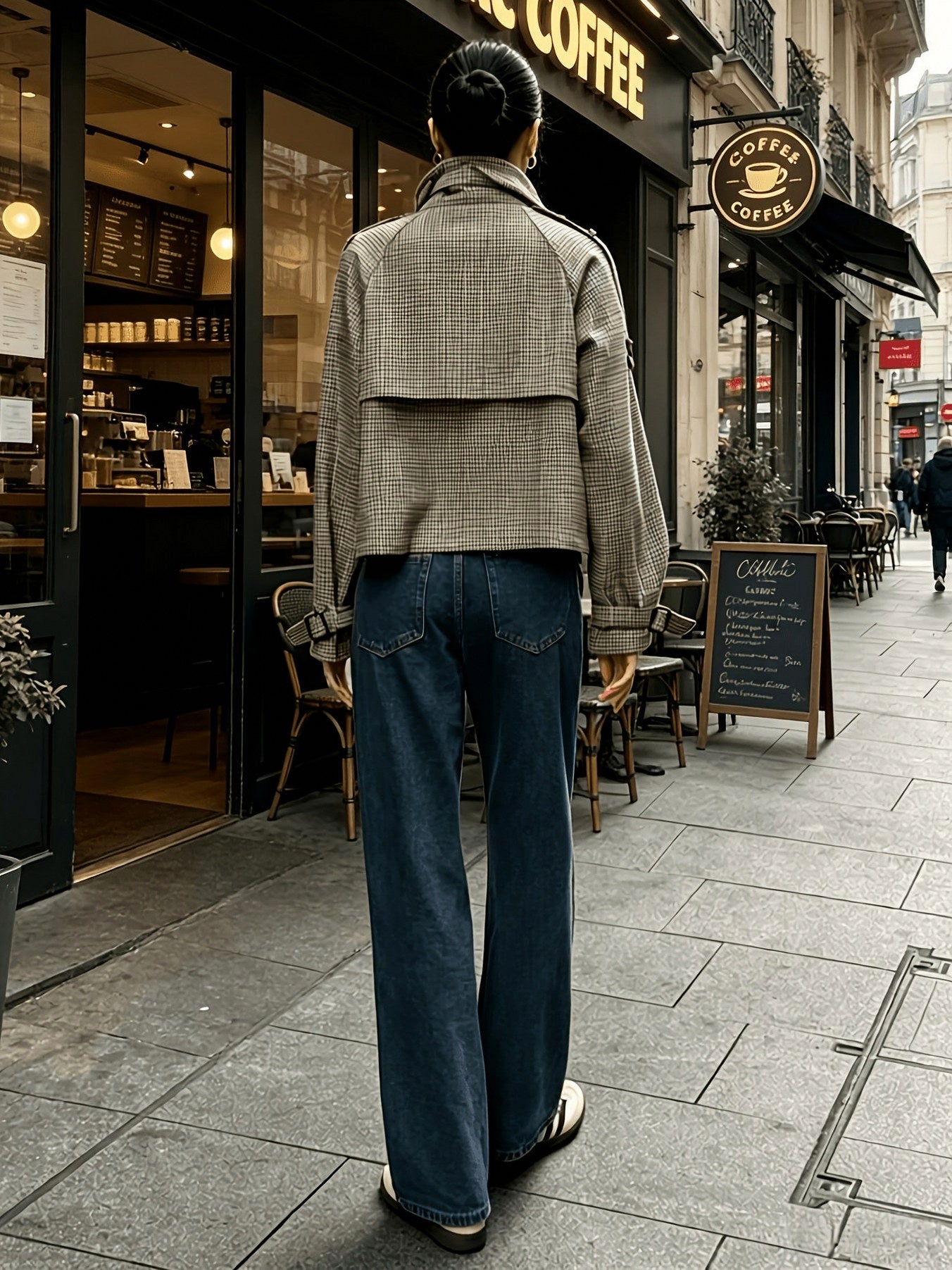 Houndstooth High Neck Tweed Jacket