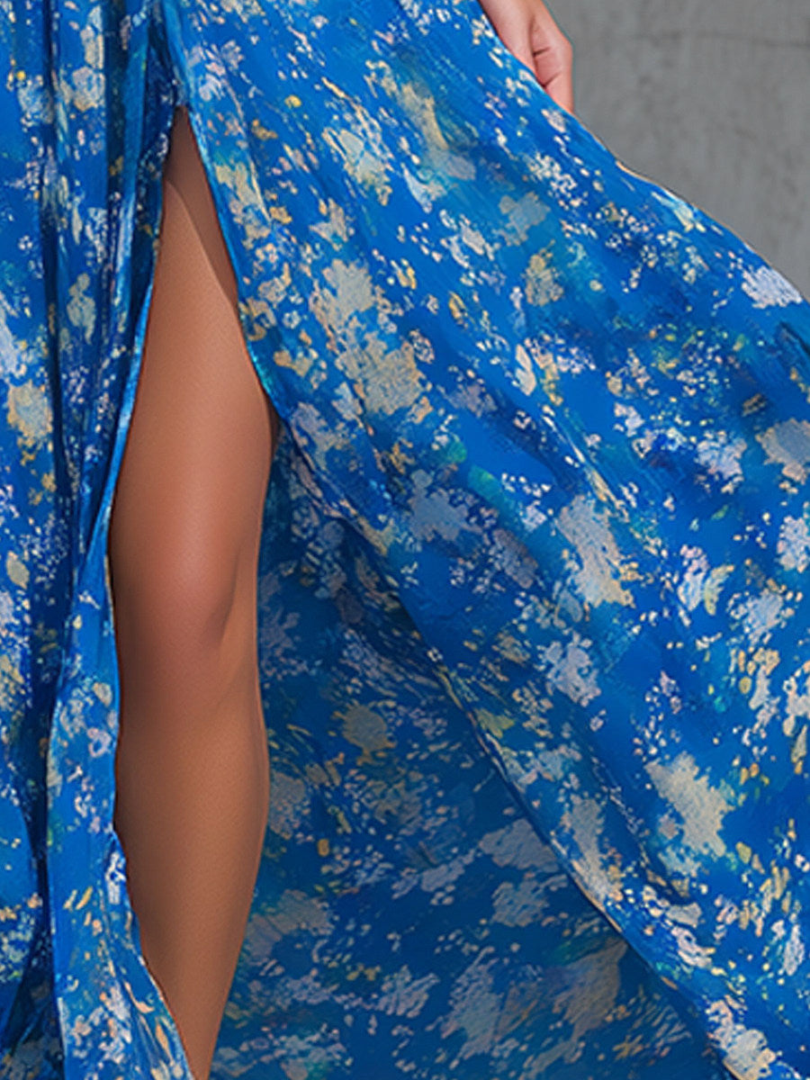Floral Chiffon Halter Maxi Dress