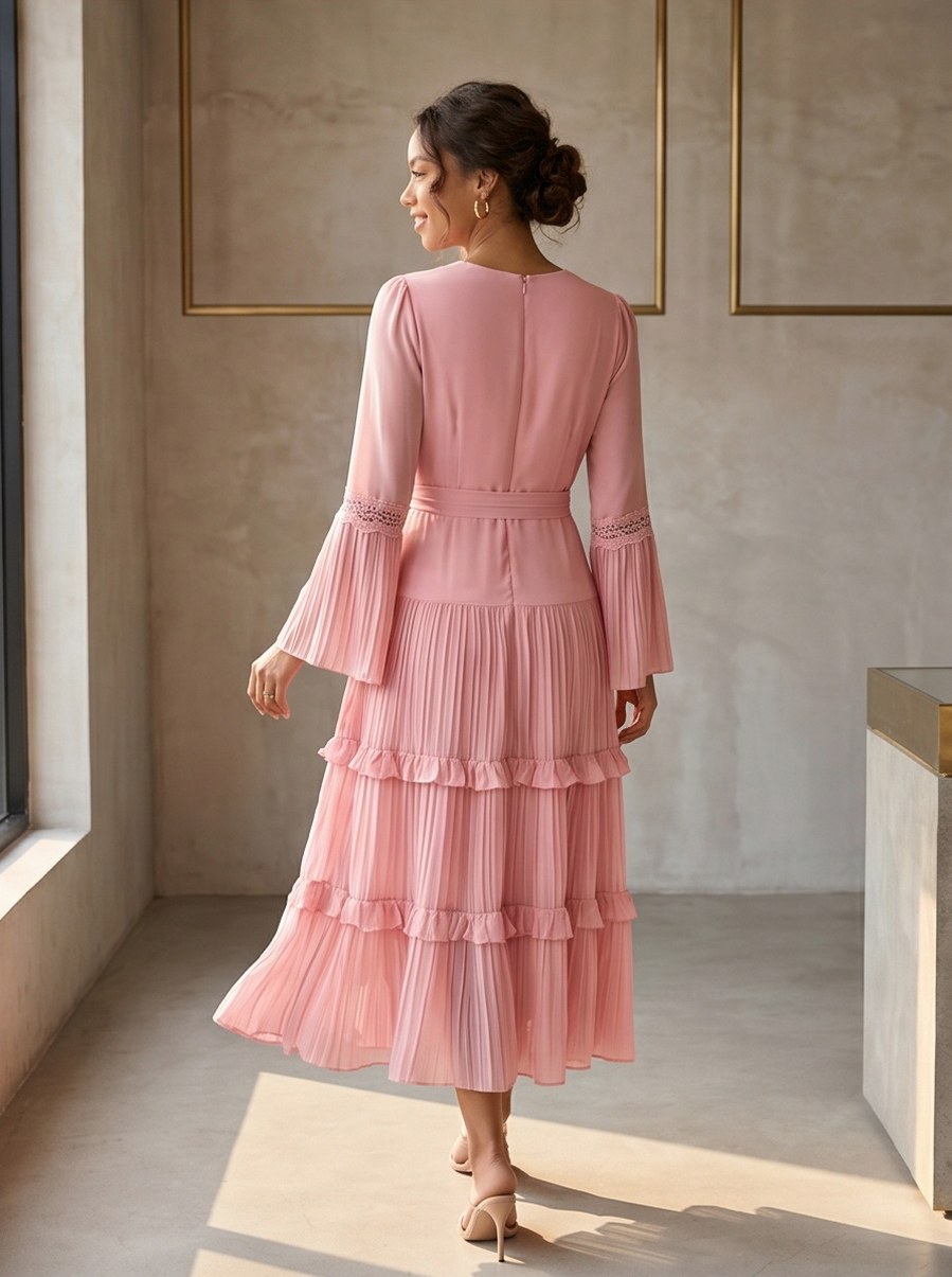 Chiffon Wrap Tiered Midi Dress