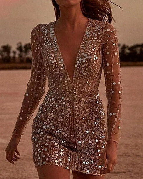 Long Sleeve Sequin Mini Dress
