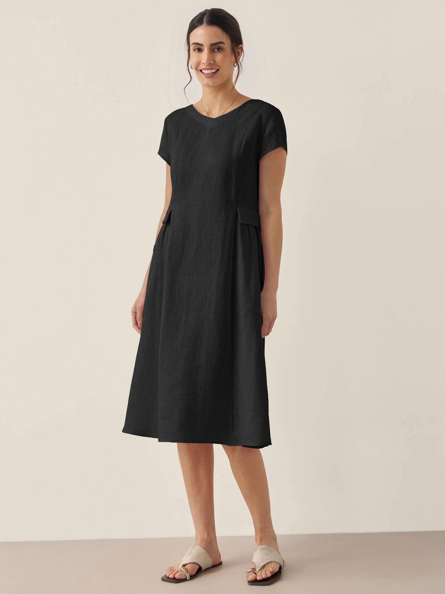 Linen A-Line Midi Dress