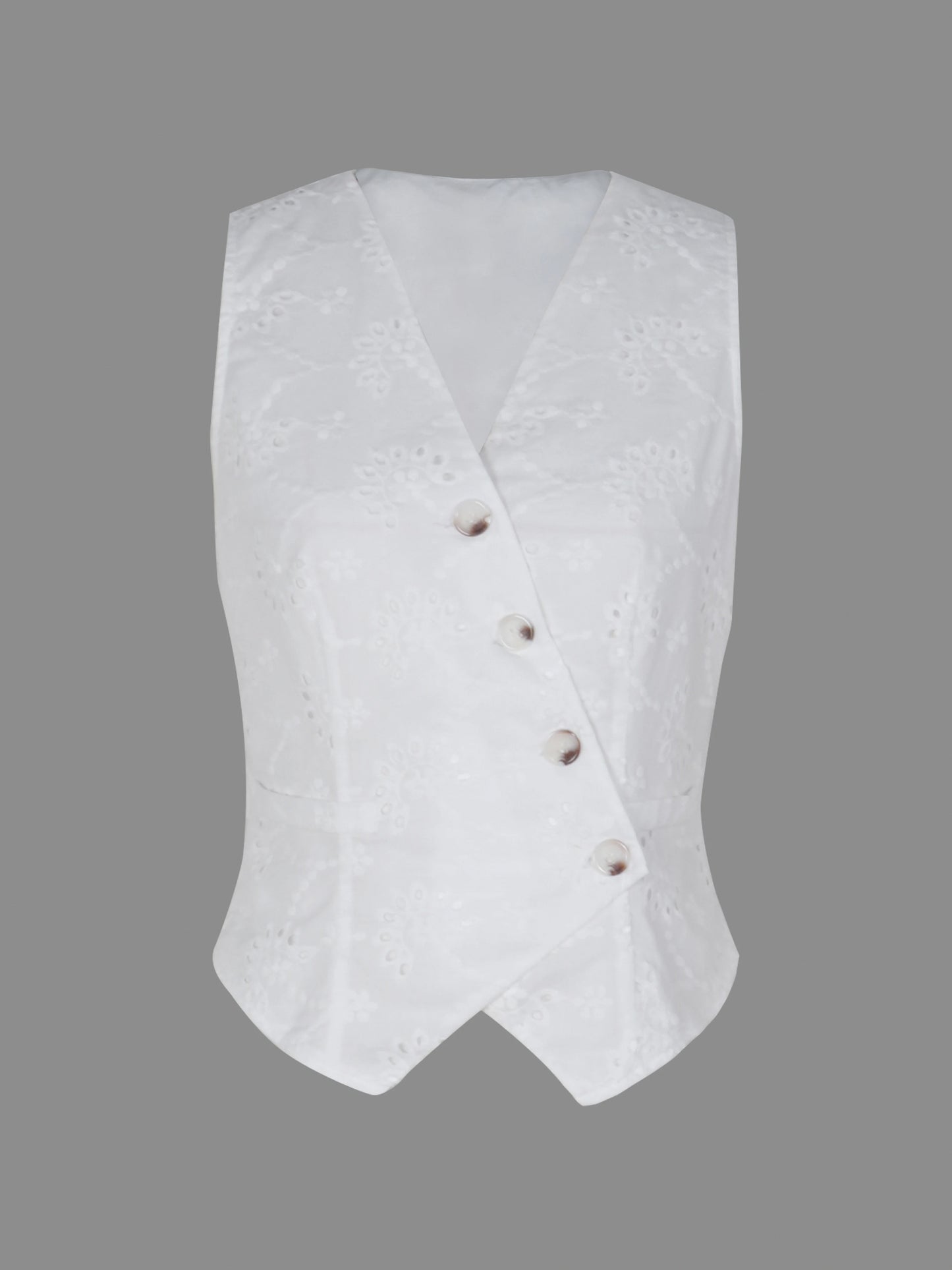 Eyelet Asymmetrical Button Front Top