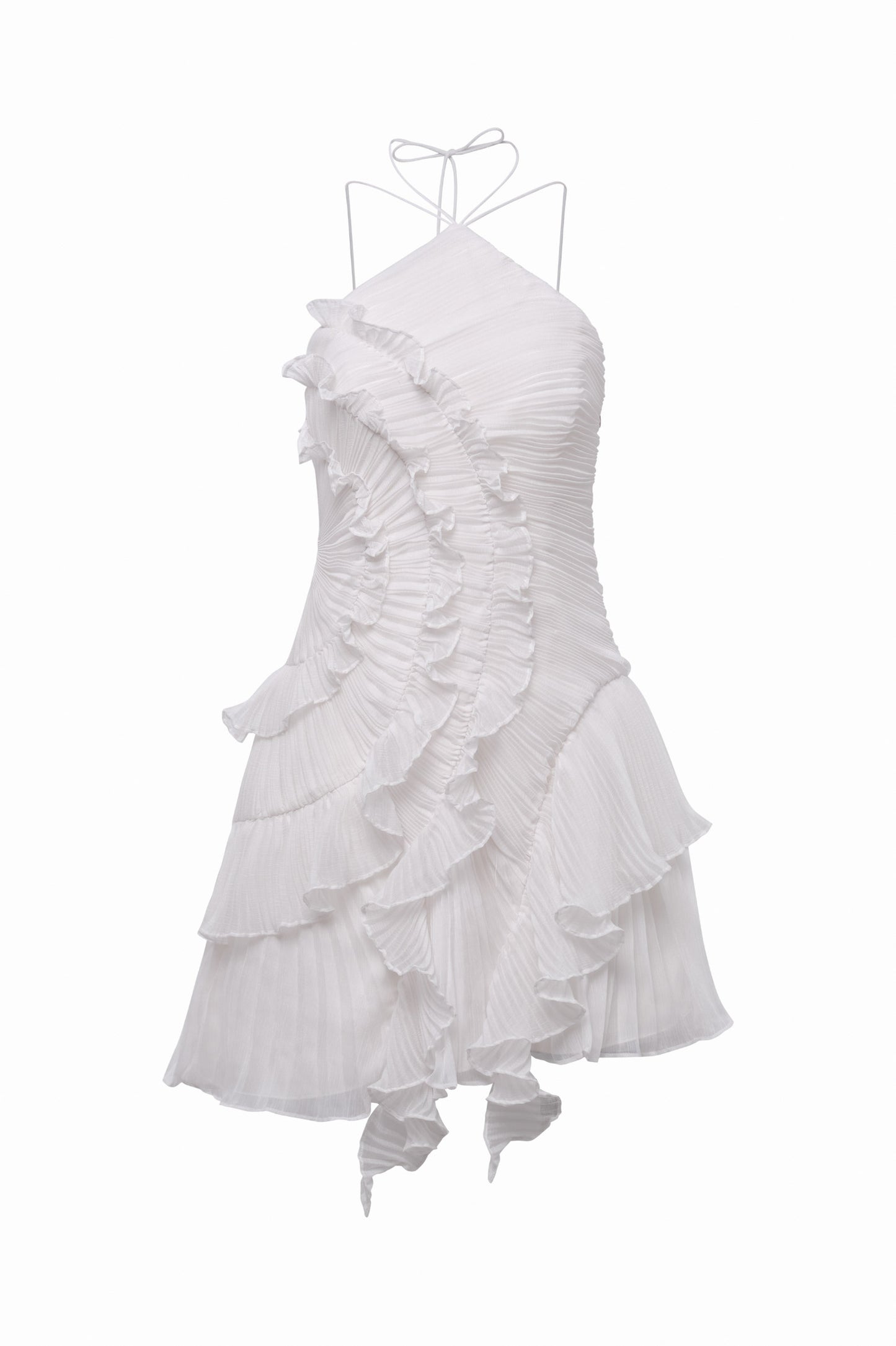 Chiffon Halter Tiered Mini Dress