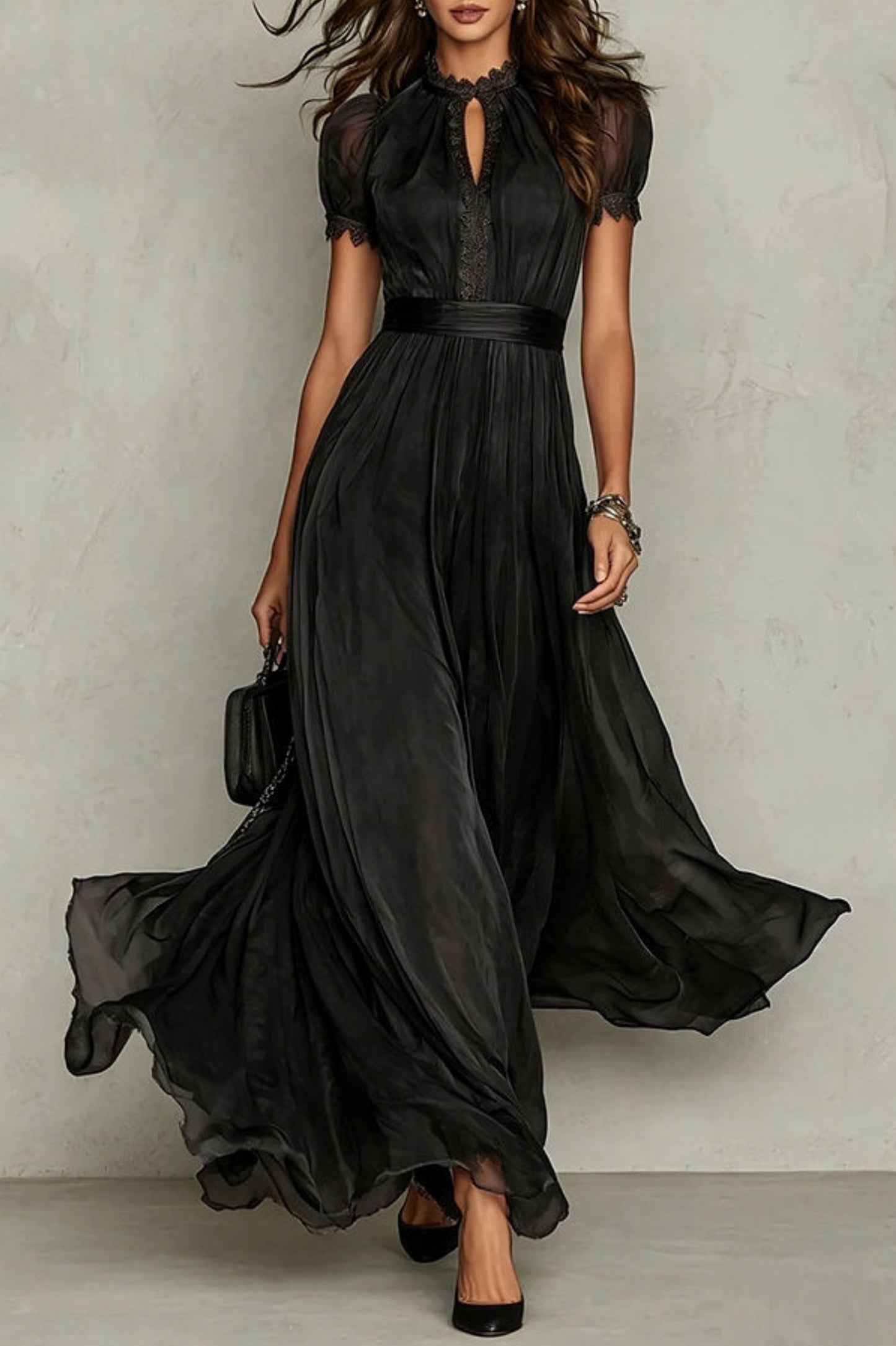 Chiffon Puff Sleeve Maxi Dress