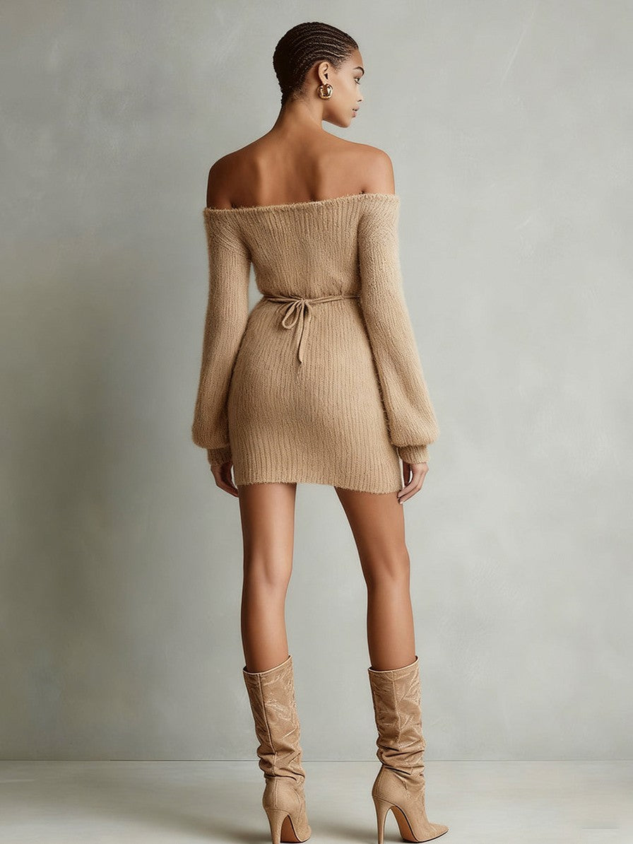Off Shoulder Knit Mini Dress