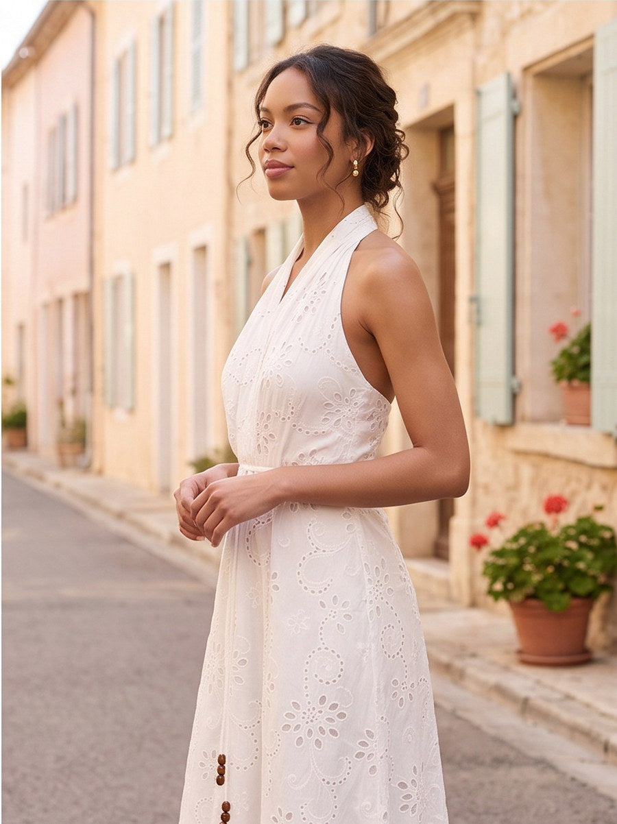 Eyelet Halter Midi Sundress
