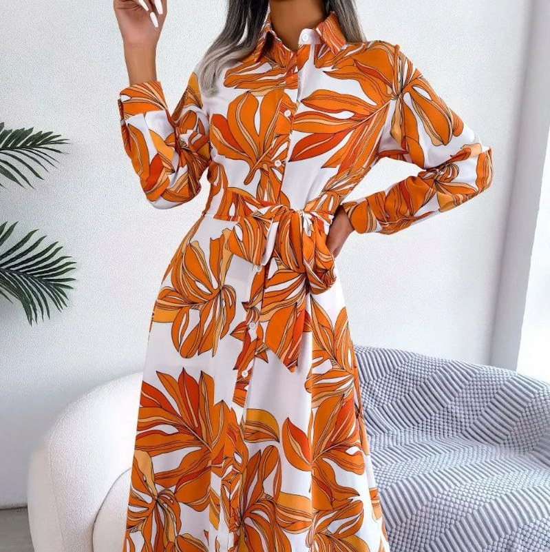 Floral Tie Waist Shirt Dress