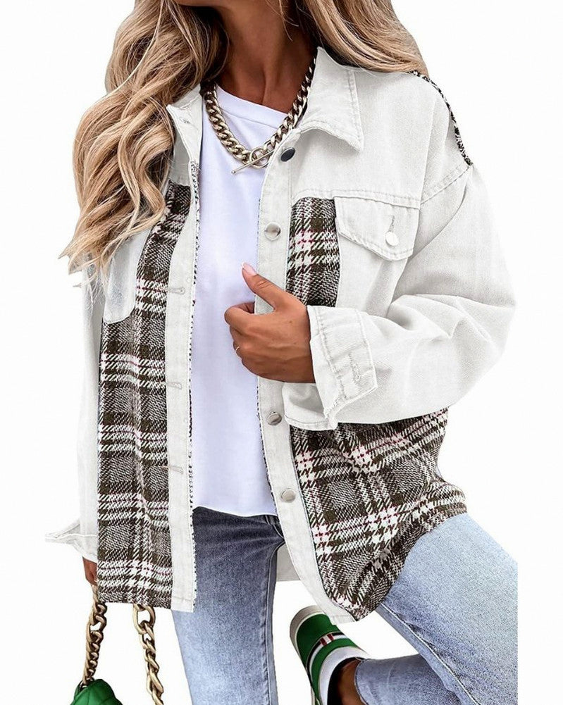 Plaid Panel Button Front Shacket