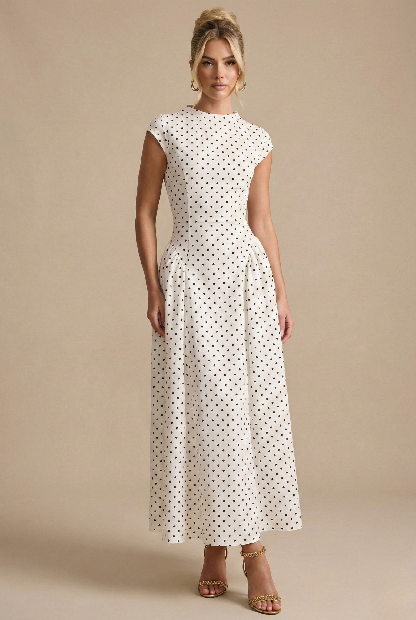 White Polka Dot Strapless Maxi Dress