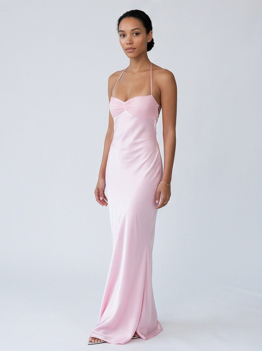 Satin Sweetheart Backless Maxi Dress