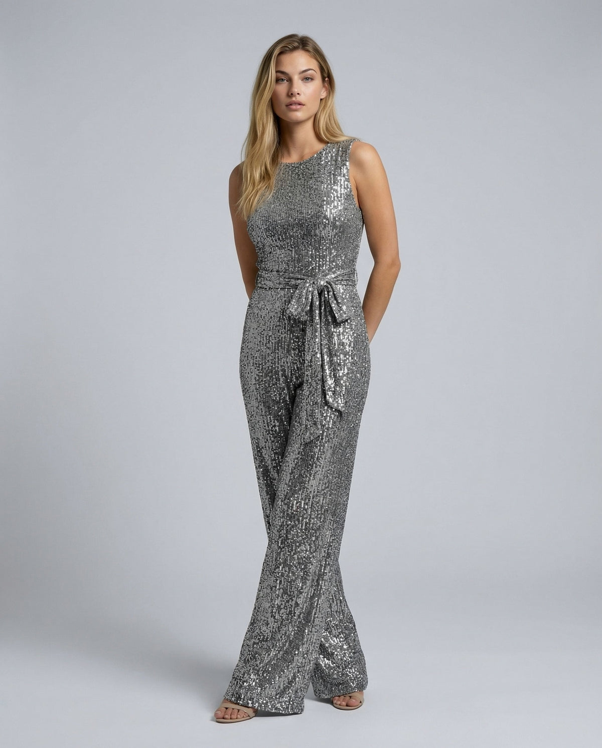 Sequin Cutout Tie Waist Jumpsuit