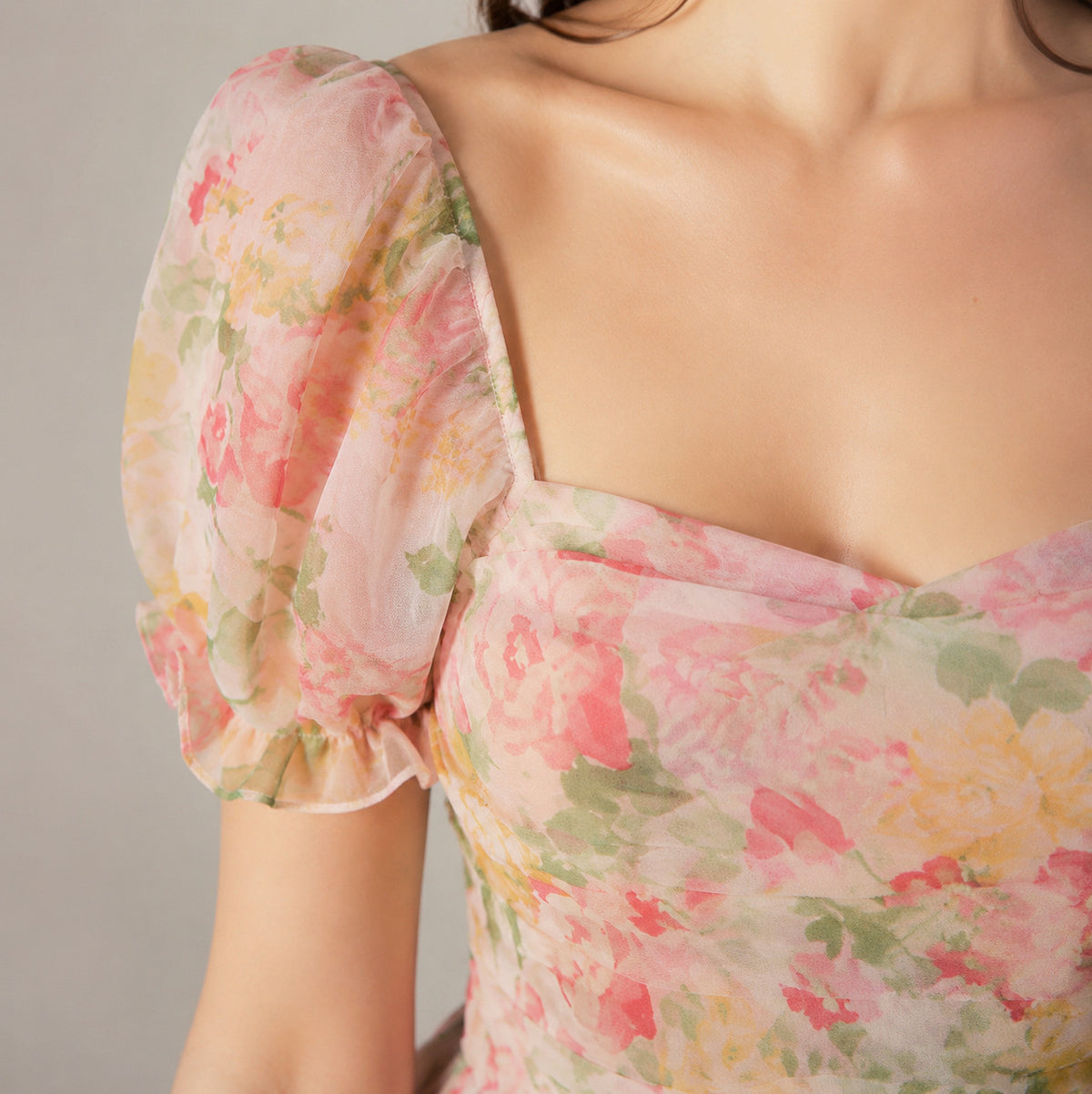 Square Neck Puff Sleeve Babydoll Mini Dress
