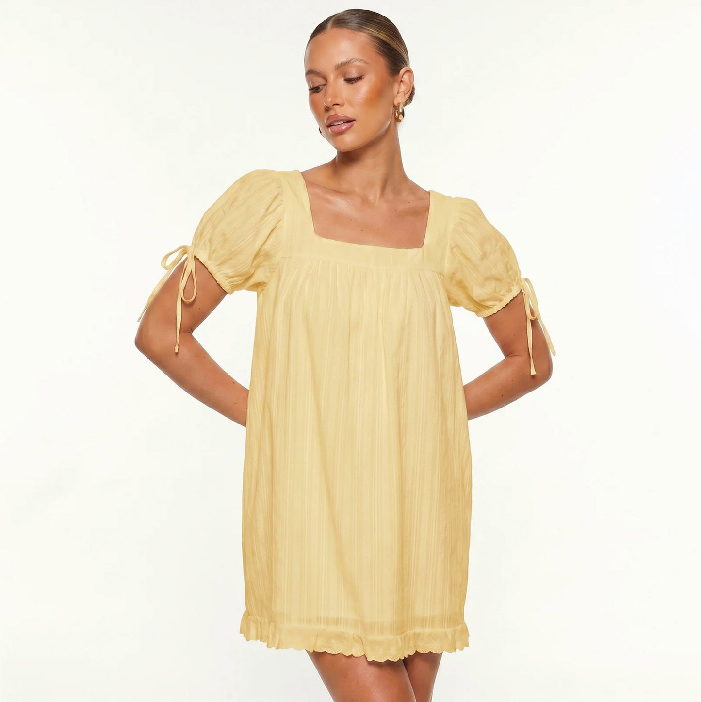 Square Neck Puff Sleeve Mini Dress