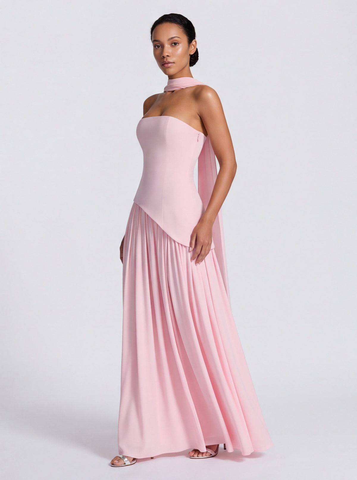 Strapless Drop Waist Pleated Maxi Dress