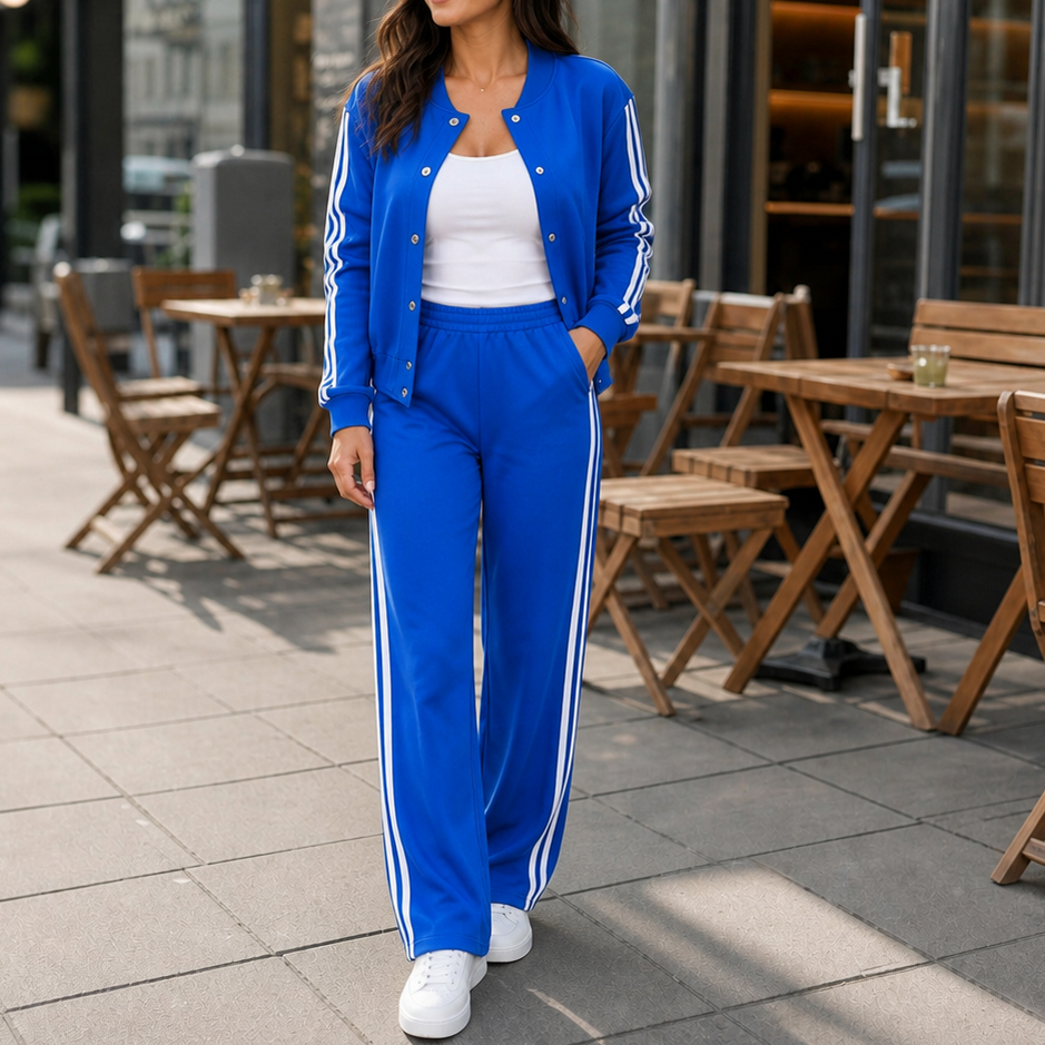 Striped Long Sleeve Wide Leg Matching Set