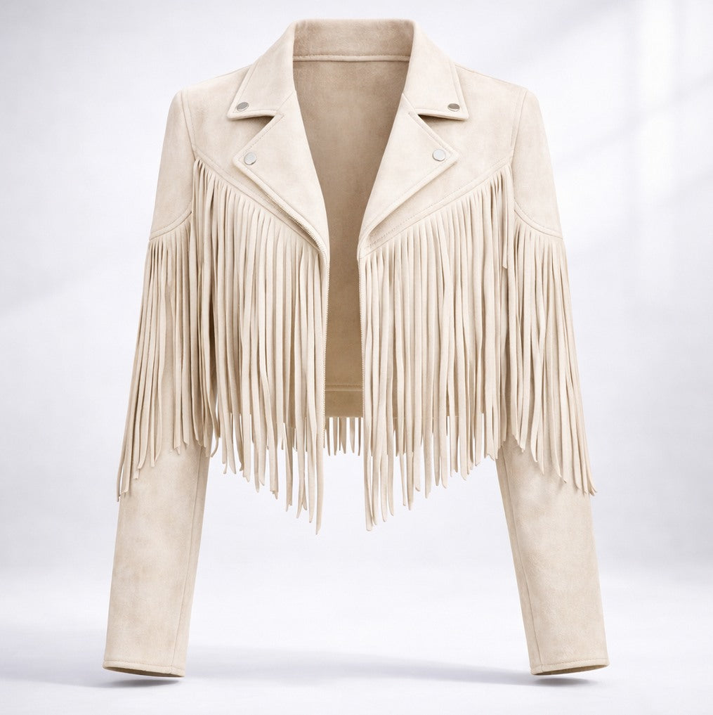 Suede Long Sleeve Fringe Jacket
