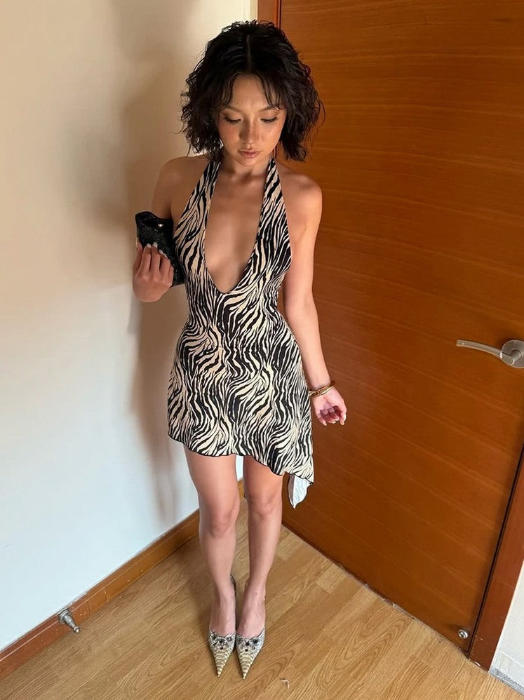 Zebra Print Halter Mini Dress