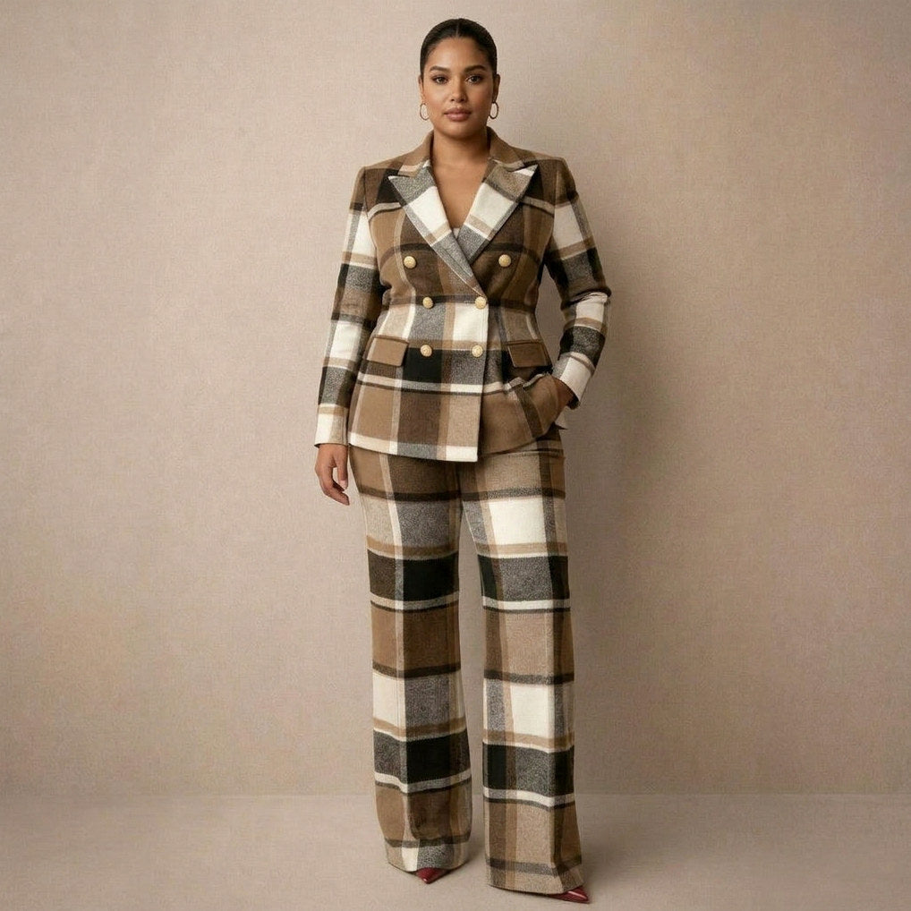 Tweed Plaid Long Sleeve Matching Set