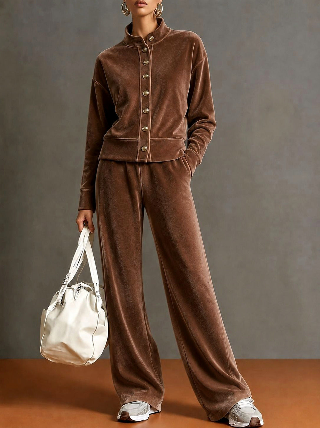 Velvet Button Front Two Piece Set