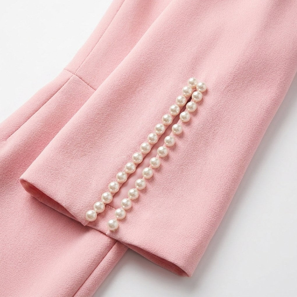3/4 Sleeve Pearl Trim Midi Dress