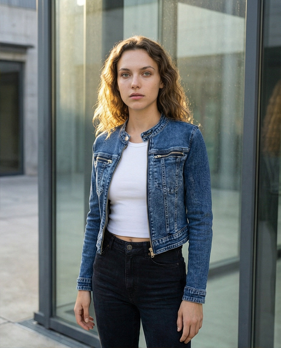 The Moto Zip Collarless Jacket