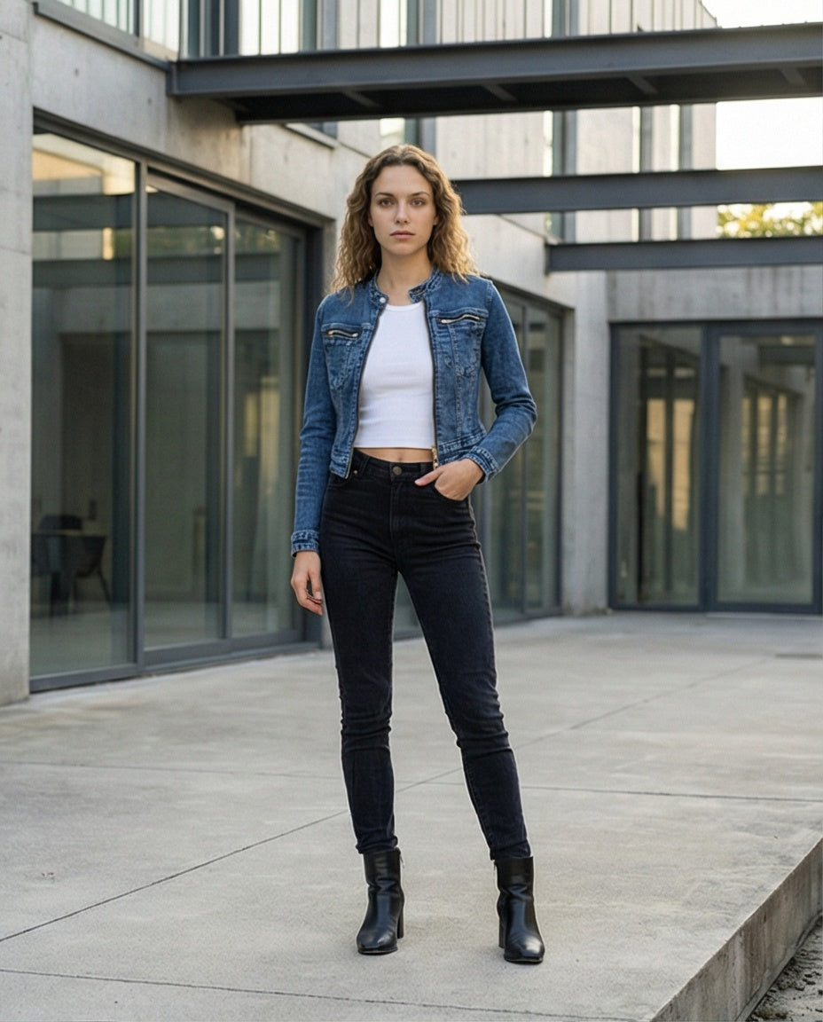 The Moto Zip Collarless Jacket