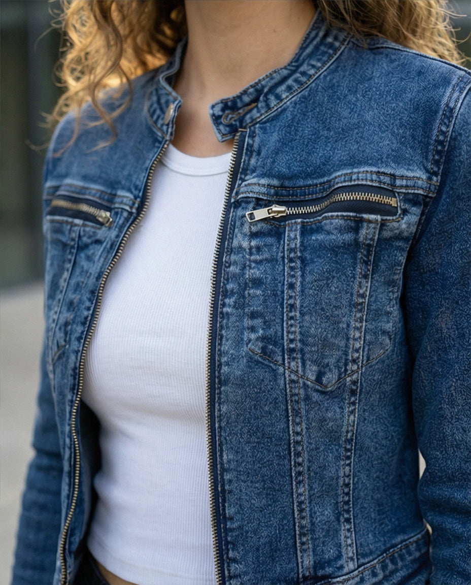 The Moto Zip Collarless Jacket