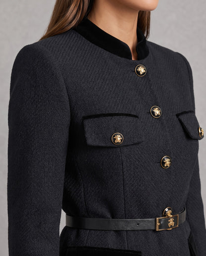Belted Button Front Tweed Blazer