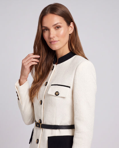 Belted Button Front Tweed Blazer