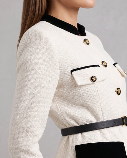 Belted Button Front Tweed Blazer