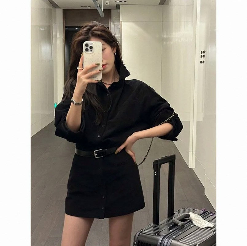 Belted Long Sleeve Shirt Dress