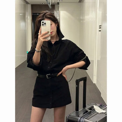 Belted Long Sleeve Shirt Dress