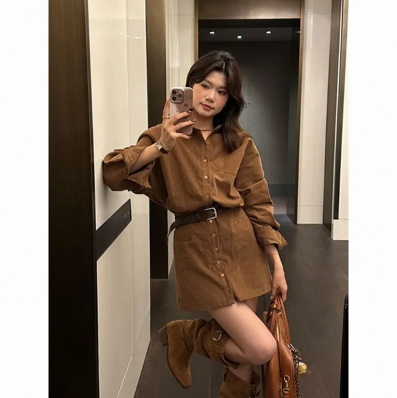 Belted Long Sleeve Shirt Dress