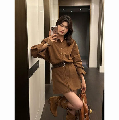Belted Long Sleeve Shirt Dress