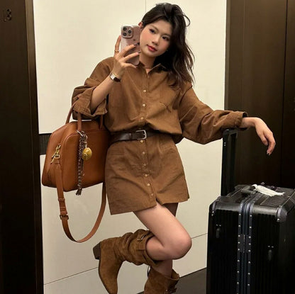 Belted Long Sleeve Shirt Dress