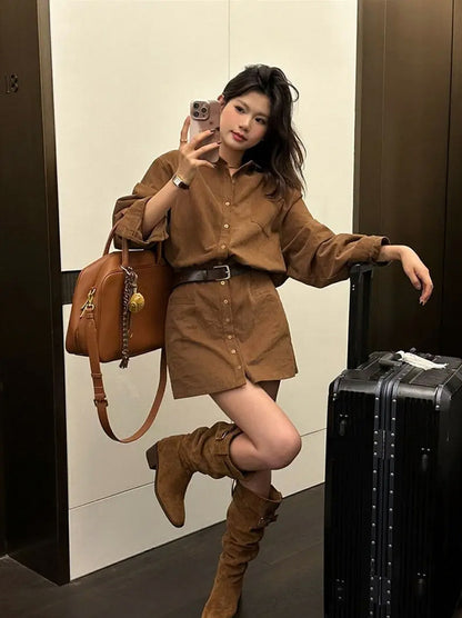 Belted Long Sleeve Shirt Dress